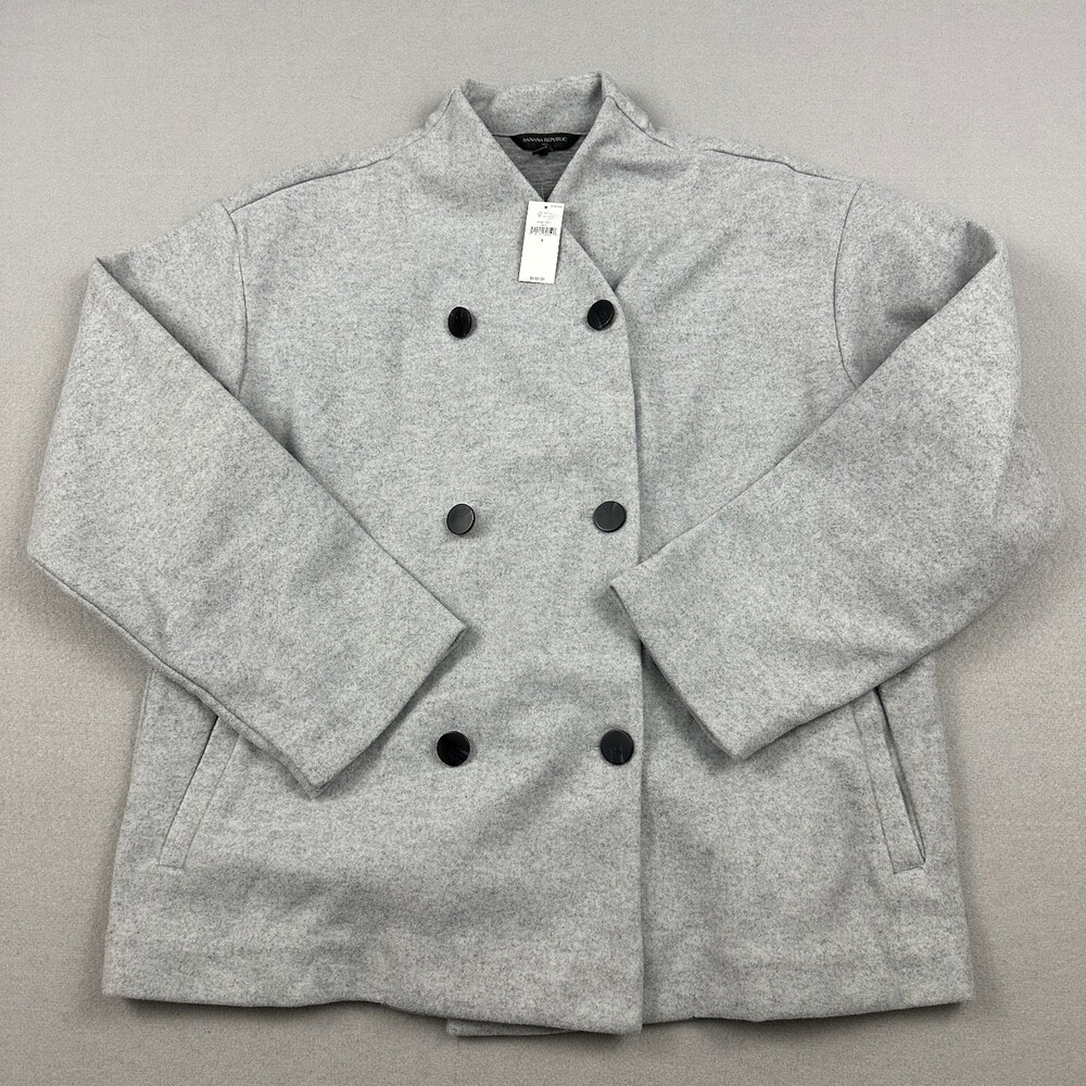 Banana Republic Jacket Small Women Light Gray Double Breasted Peacoat Pockets